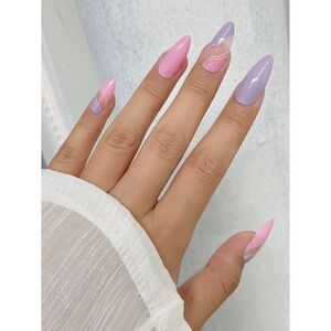 24 pcs Acrylic Long Almond Press On Nail Set Reusable